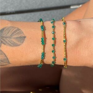 Teal Beaded Bracelet | Handmade Gold Accent Stretch